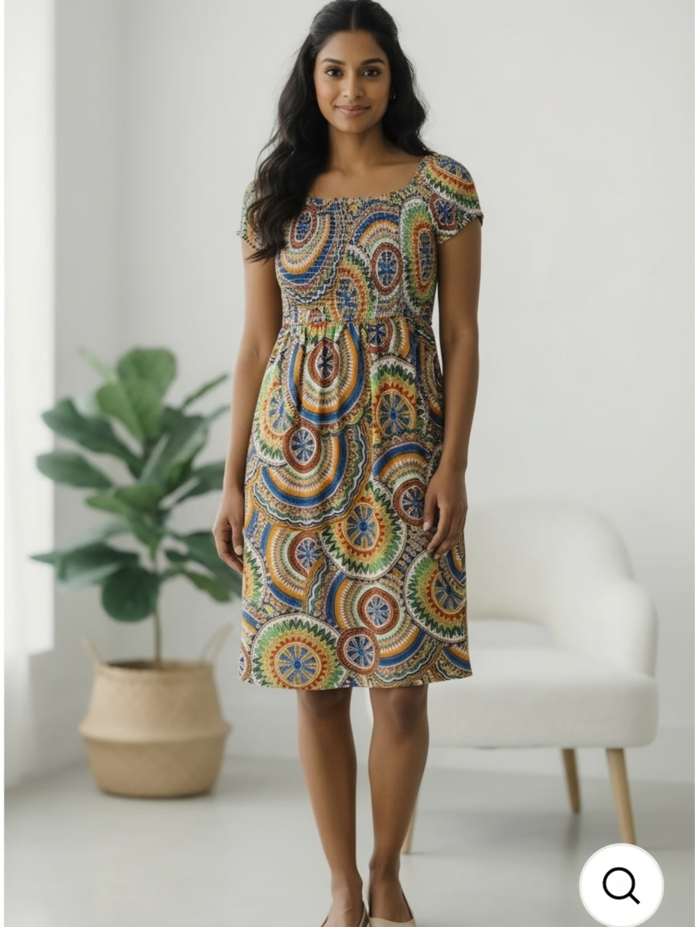 Urban Stitch Tees Smocked Square-Neck Midi Dress in Multi Color - Picture 4 of 6